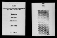 Élise. Baptêmes, mariages, sépultures 1737-1792