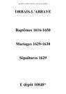 Orbais. Baptêmes, mariages, sépultures 1616-1650