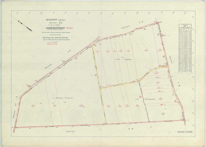 Marson (51354). Section YA échelle 1/2000, plan remembré pour 1968, plan régulier (papier armé)