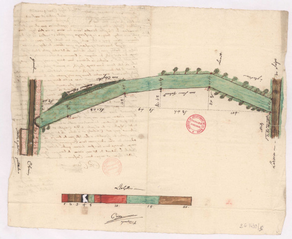 Plan arpentage de l'ancien lit de la rivière au terroir de Pontfaverger (1743), Pierre Crion