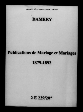 Damery. Publications de mariage, mariages 1879-1892