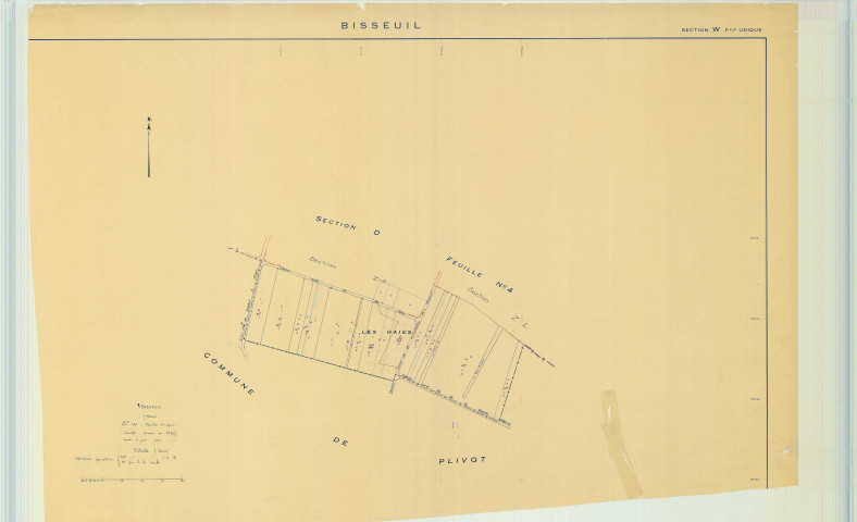Bisseuil (Aÿ-Champagne 51030). Section W1 échelle 1/2000, plan mis à jour pour 1955, plan non régulier (papier).