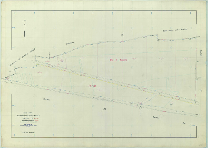 Somme-Tourbe (51547). Section ZB échelle 1/2000, plan remembré pour 1963, plan régulier (papier armé)
