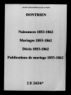 Dontrien. Naissances, mariages, décès, publications de mariage 1853-1862