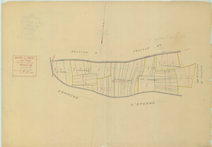 Sivry-Ante (51537). Section E2 échelle 1/2500, plan mis à jour pour 1935, plan non régulier (papier)