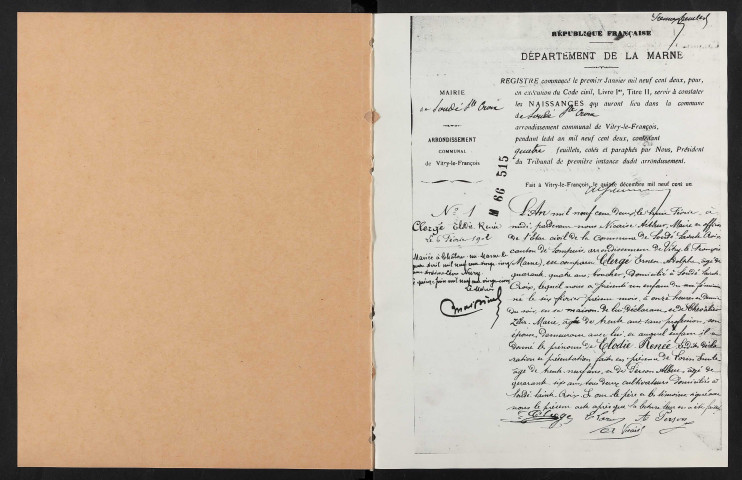 Soudé-Sainte-Croix. Naissances, mariages, décès 1902-1909 (reconstitutions)