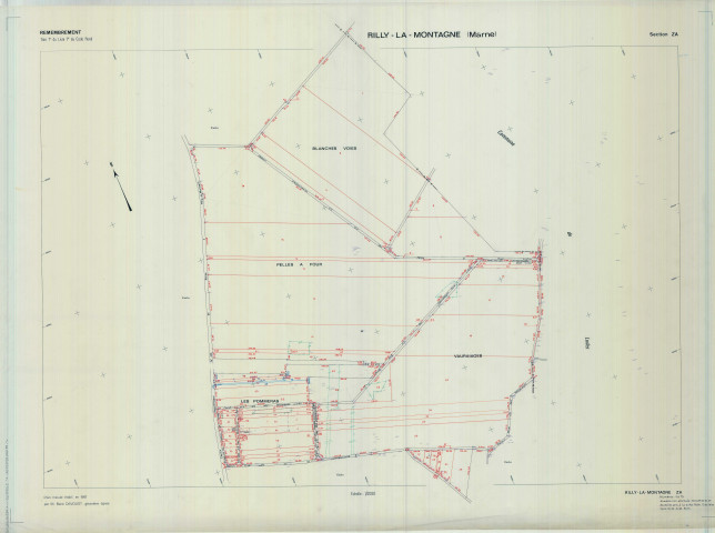Rilly-la-Montagne (51461). Section ZA échelle 1/2000, plan remembré pour 1984, plan régulier de qualité P5 (calque).