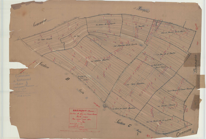 Dommartin-Varimont (51214). Section A échelle 1/2500, plan révisé pour 1934, plan non régulier (calque)