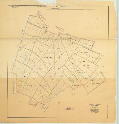 Matougues (51357). Tableau d'assemblage échelle 1/5000, plan remembré pour 1958, plan régulier (papier)