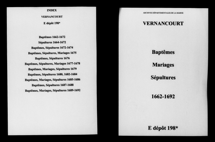 Vernancourt. Baptêmes, mariages, sépultures 1662-1692