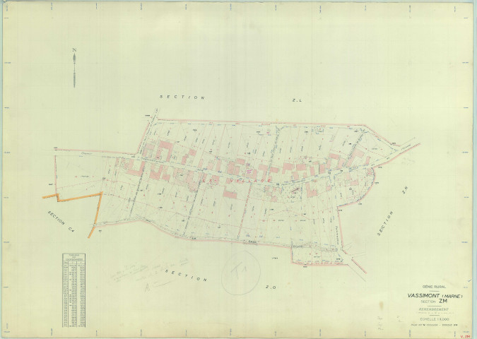Vassimont-et-Chapelaine (51594). Section ZM échelle 1/1000, plan remembré pour 01/01/1963, régulier avant 20/03/1980 (papier armé)