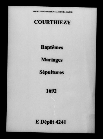 Courthiézy. Baptêmes, mariages, sépultures 1692