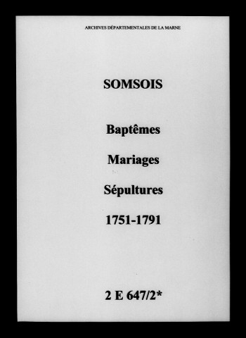 Somsois. Baptêmes, mariages, sépultures 1751-1791