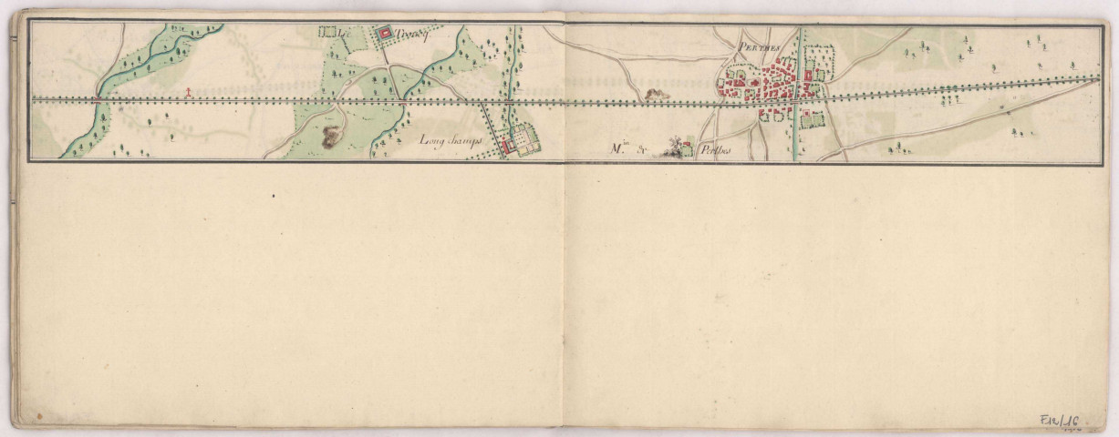 Carte itinéraire de la route de Paris en Allemagne traversant la Champagne, passant par Epernai, Chaalons, Vitry et St Dizier , 1776 : 16- de Le Troncq à Perthes.