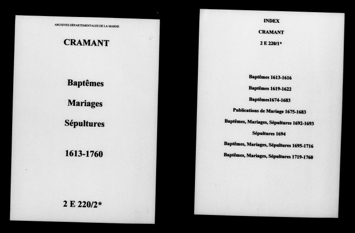Cramant. Baptêmes, mariages, sépultures 1613-1760