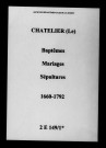 Châtelier (Le). Baptêmes, mariages, sépultures 1660-1792