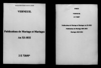 Verneuil. Publications de mariage, mariages an XI-1832