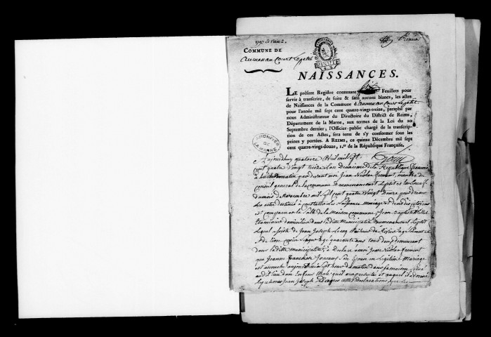 Auménancourt-le-Petit. Naissances, mariages, décès, publications de mariage 1793-an X