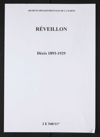 Réveillon. Décès 1893-1929
