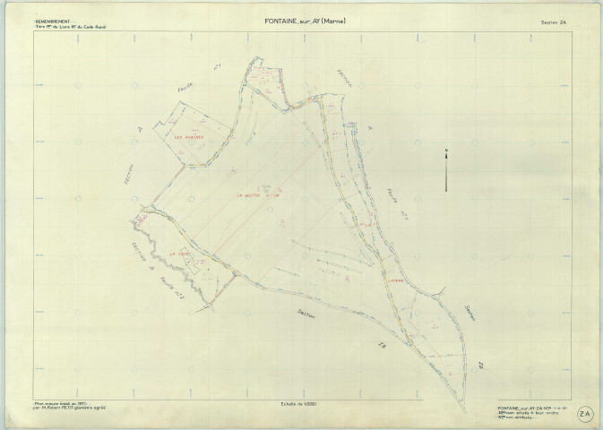 Fontaine-sur-Ay (51256). Section ZA échelle 1/2000, plan remembré pour 1978, plan régulier (papier armé).