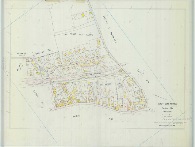 Loisy-sur-Marne (51328). Section AD échelle 1/1000, plan remanié pour 1988, plan régulier (calque)