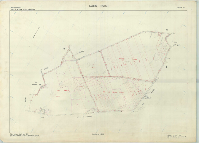 Lagery (51314). Section ZI échelle 1/2000, plan remembré pour 1974, plan régulier (papier armé).