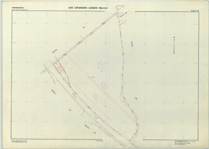 Grandes-Loges (Les) (51278). Section YC échelle 1/2000, plan remembré pour 1977, plan régulier (papier armé)