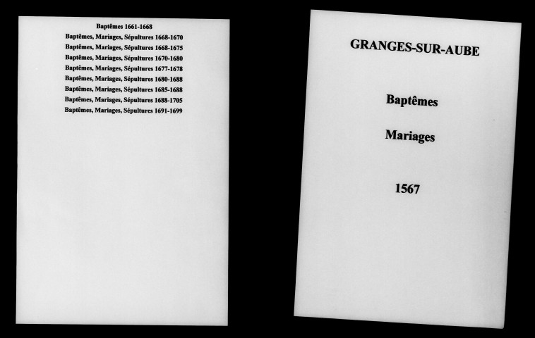 Granges-sur-Aube. Baptêmes, mariages, sépultures 1567-1705