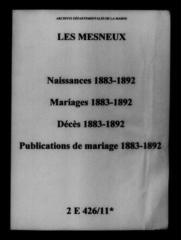 Mesneux (Les). Naissances, mariages, décès, publications de mariage 1883-1892