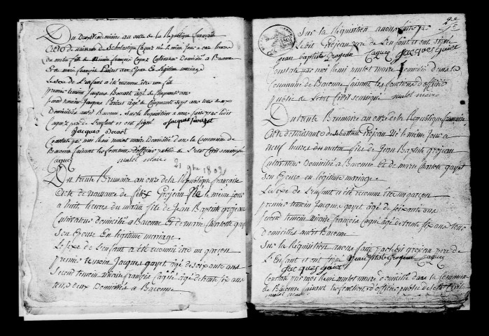 Baconnes. Naissances, publications de mariage, mariages, décès an XI-1812