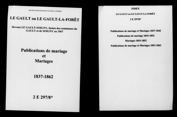 Gault (Le). Publications de mariage, mariages 1837-1862