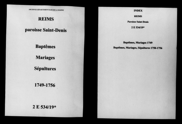 Reims. Saint-Denis. Baptêmes, mariages, sépultures 1749-1756