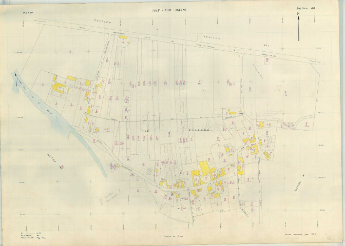 Isle-sur-Marne (51300). Section AB échelle 1/1000, plan renouvelé pour 1976, plan régulier (papier armé)