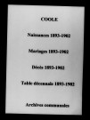Coole. Naissances, mariages, décès et tables décennales des naissances, mariages, décès 1893-1902