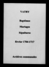 Vatry. Baptêmes, mariages, sépultures 1704-1717
