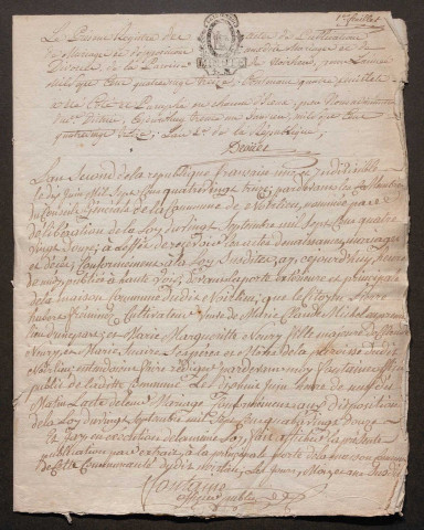 Noirlieu. Publications de mariage an II-1927