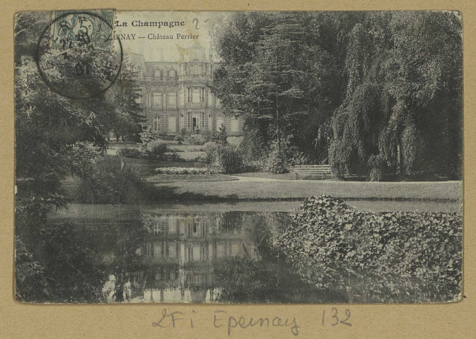 ÉPERNAY. La Champagne-Épernay-Château Perrier.
EpernayÉdition Lib. J. Bracquemart.[vers 1907]