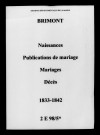 Brimont. Naissances, publications de mariage, mariages, décès 1833-1842