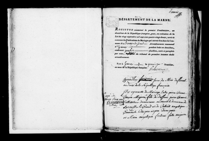 Broussy-le-Grand. Publications de mariage, mariages an XI-1832