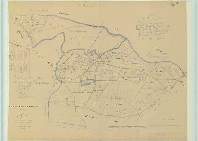 Belval-sous-Châtillon (51048). Section B1 échelle 1/2500, plan mis à jour pour 1971, plan non régulier (papier).