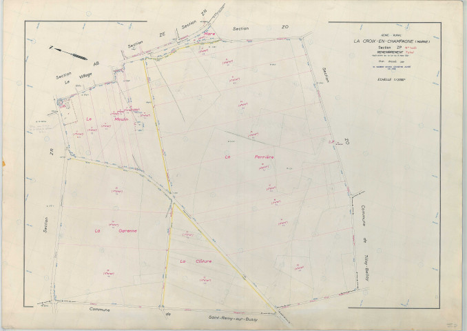 Croix-en-Champagne (La) (51197). Section ZP échelle 1/2000, plan remembré pour 1963, plan régulier (papier armé)