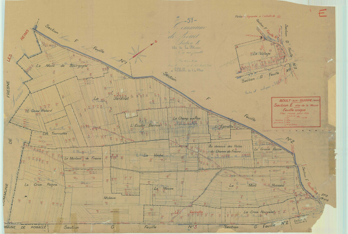 Boult-sur-Suippe (51074). Section E1 échelle 1/2500, plan mis à jour pour 1934, plan non régulier (papier).