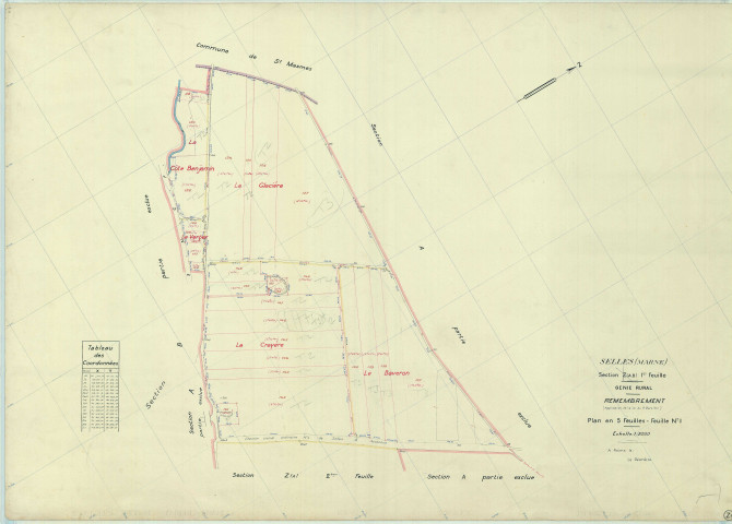 Selles (51529). Section Z1 échelle 1/2000, plan renouvelé pour 1953, plan régulier (papier).