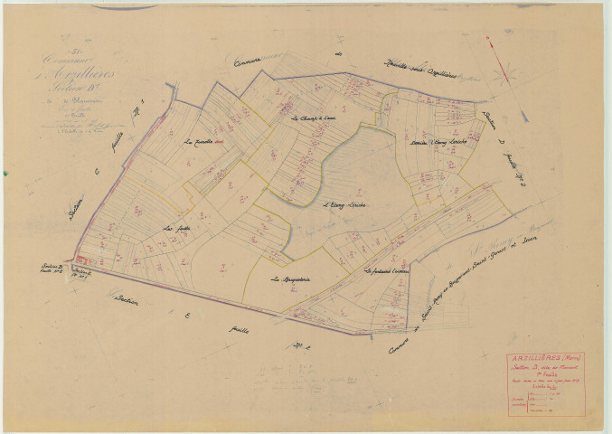 Arzillières-Neuville (51017). Section D1 échelle 1/2000, plan mis à jour pour 1957, plan non régulier (papier)