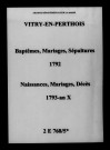 Vitry-en-Perthois. Baptêmes, mariages, sépultures puis naissances, mariages, décès 1792-an X