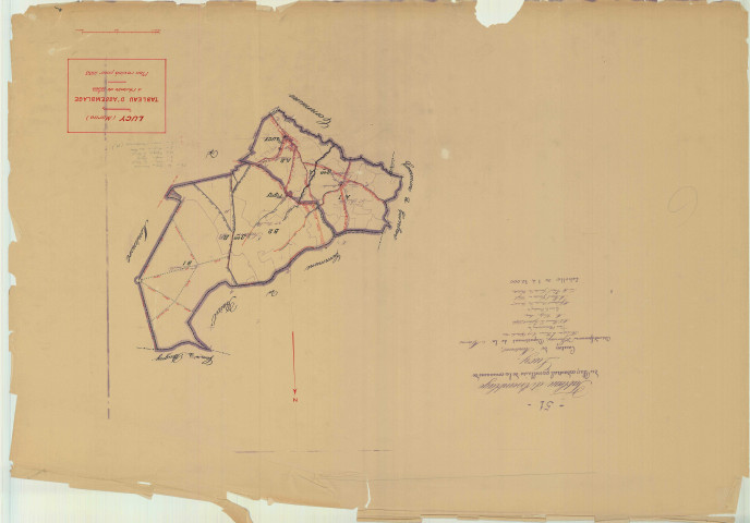 Montmort-Lucy (51381). Tableau d'assemblage échelle 1/10000, plan mis à jour pour 01/01/1933, non régulier. Tableau d'assemblage de Lucy (papier)