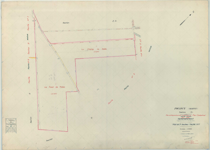 Pocancy (51435). Section ZI échelle 1/2000, plan remembré pour 1958, plan régulier (papier armé)