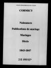 Cormicy. Naissances, publications de mariage, mariages, décès 1843-1847