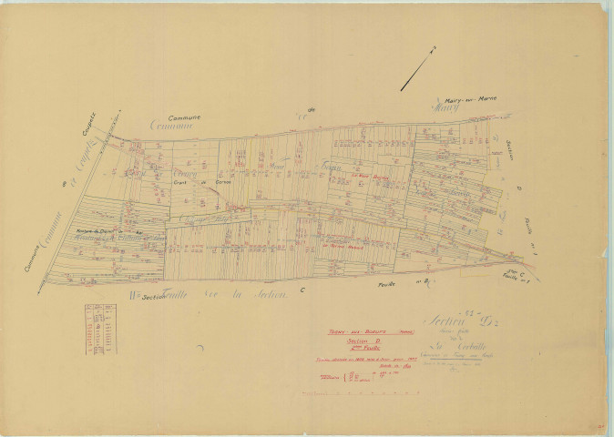 Togny-aux-Bœufs (51574). Section D2 échelle 1/2500, plan mis à jour pour 1957, plan non régulier (papier)