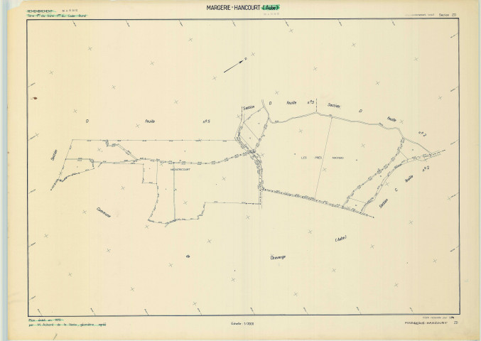 Margerie-Hancourt (51349). Section ZD échelle 1/2000, plan remembré pour 1974, plan régulier (papier)